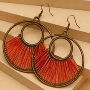 Bronze and Red String Earrings